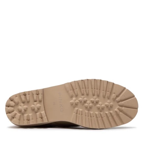 Pinko Beige Leather Combat Boots • Lug Sole • Lace-Up w/ Zipper - Picture 7 of 11